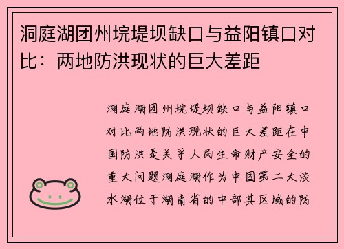 洞庭湖团州垸堤坝缺口与益阳镇口对比：两地防洪现状的巨大差距